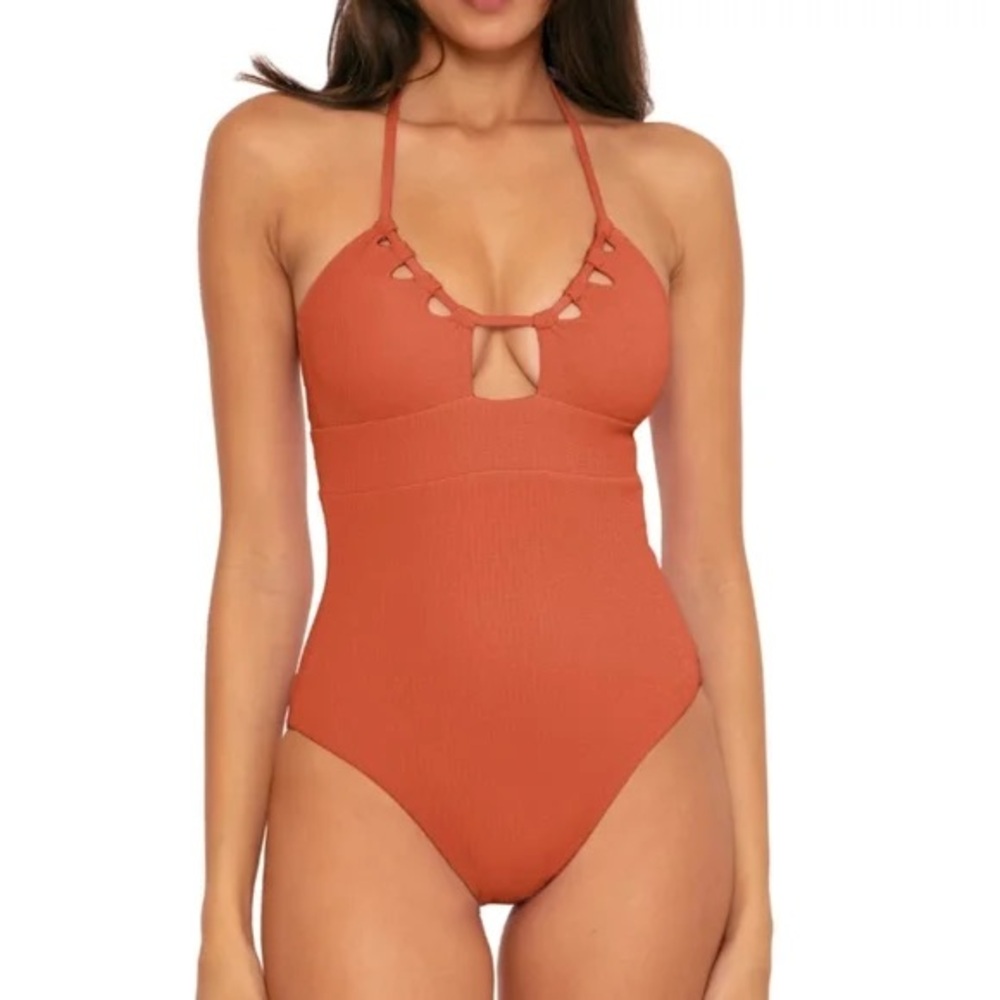 BECCA Convertible One Piece Candace Cutout Swimsuit Rusty Orange Size Large
